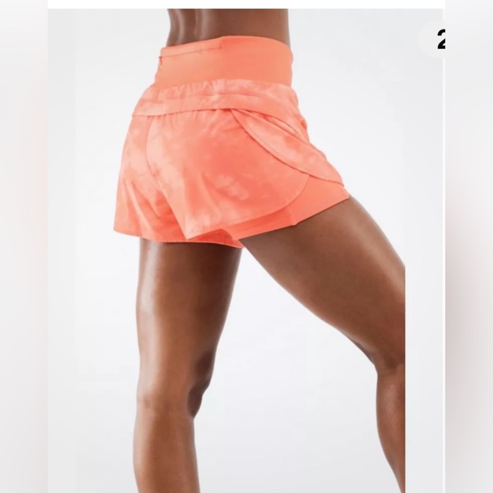 Fabletics Shorts Womens XS Austyn Run Short Orange Tie Dye Back Zip Pocket EUC